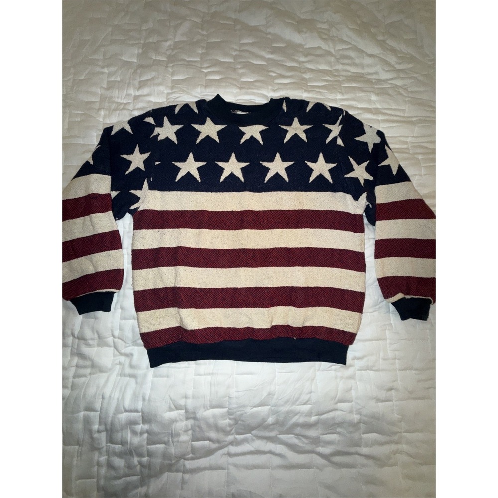 Vintage Sugar Street Weavers 4th July Flag Knit Sweater USA Made One Size XL